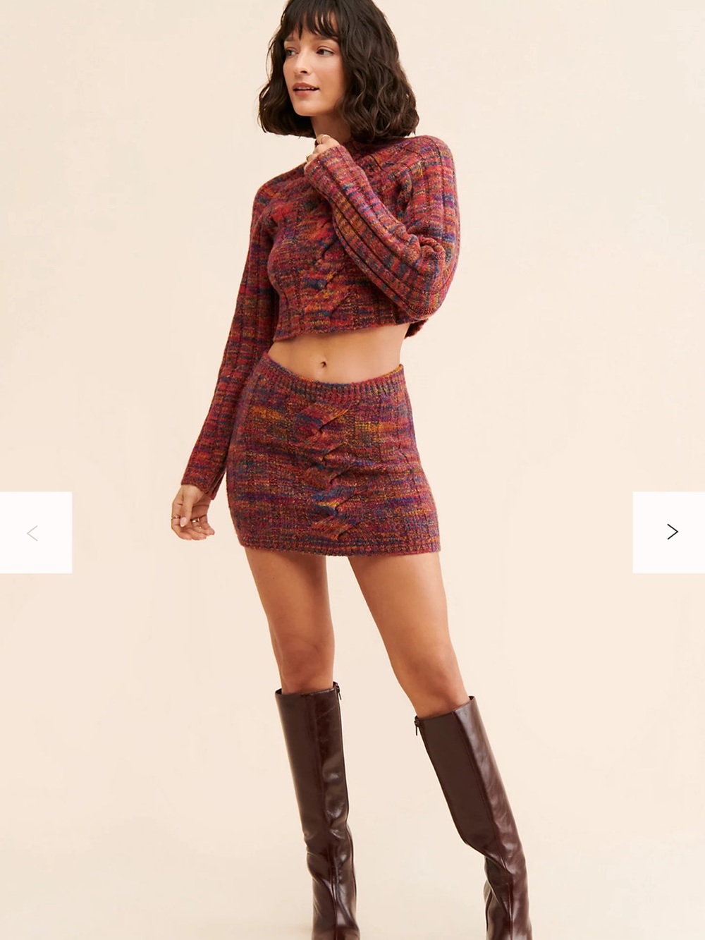 For Love & Lemons Multicolor Ribbed Knit Mini Skirt - Red, Purple, Orange Hues